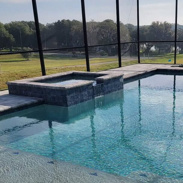 Custom Built Pool with Custom spa and waterfall